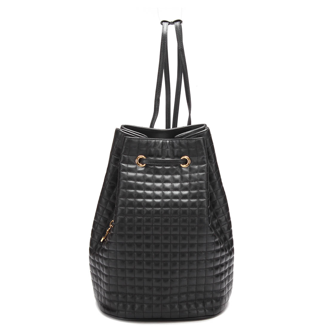 Quilted Leather C Charm Bucket Backpack