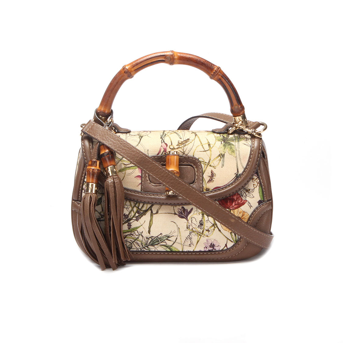 Floral Canvas & Leather New Bamboo Handbag 254884