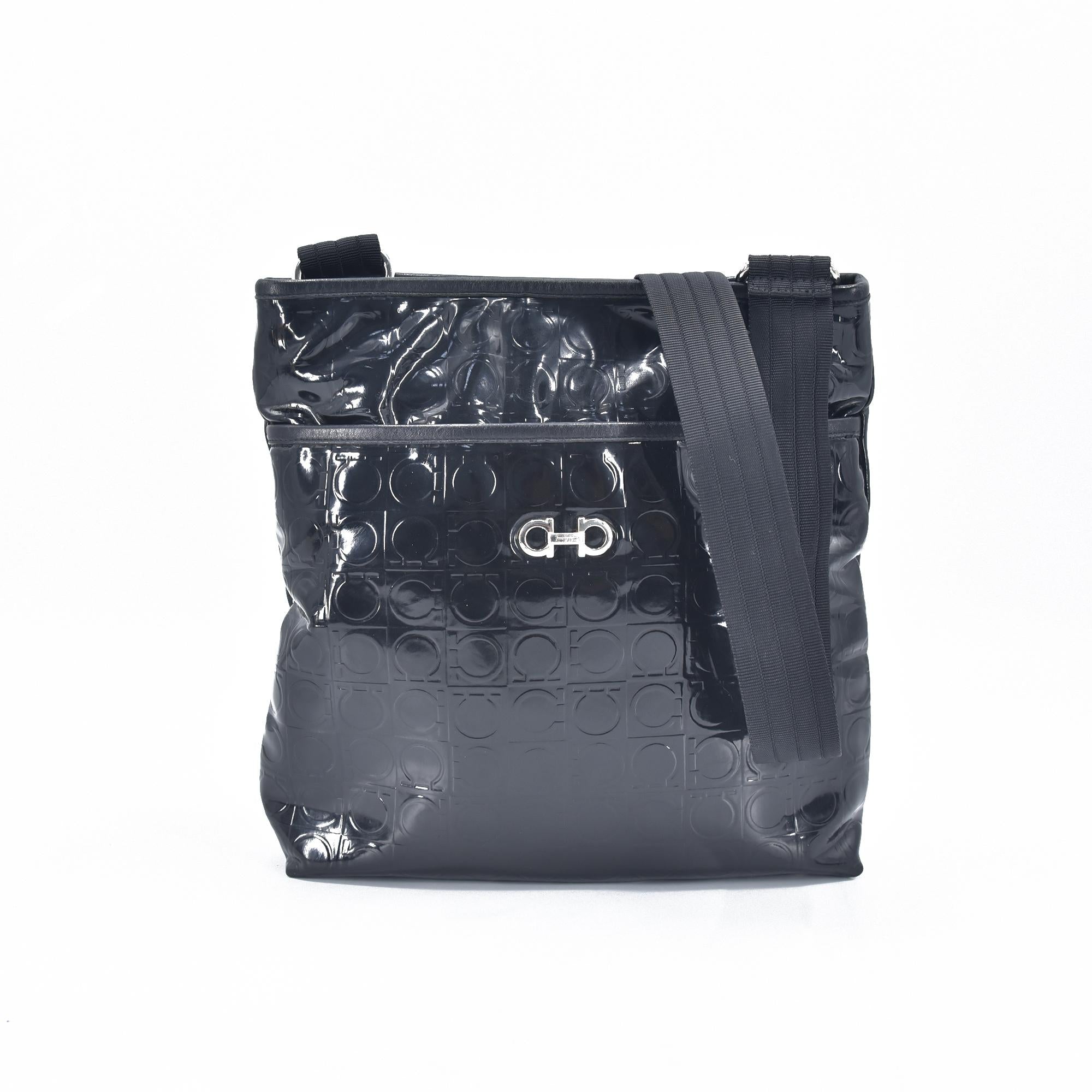 Patent Leather Double Gancini Crossbody Bag AU-21 B492