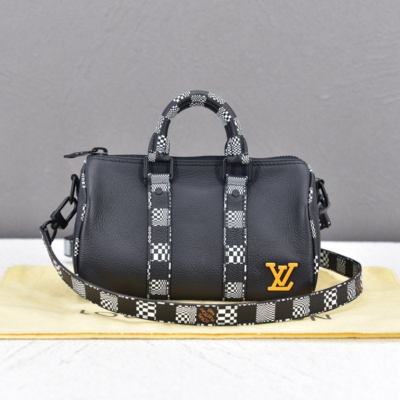 Louis Vuitton Black Damier Distorted Leather Keepall Bandouliere