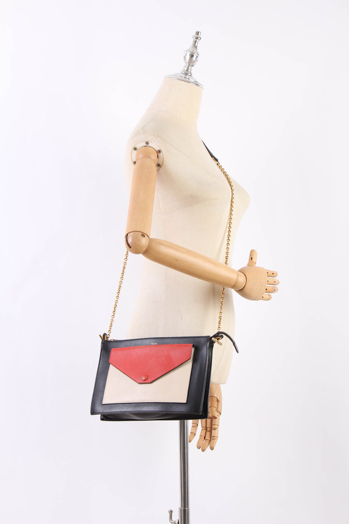 Tricolor Envelope Clutch with Chain