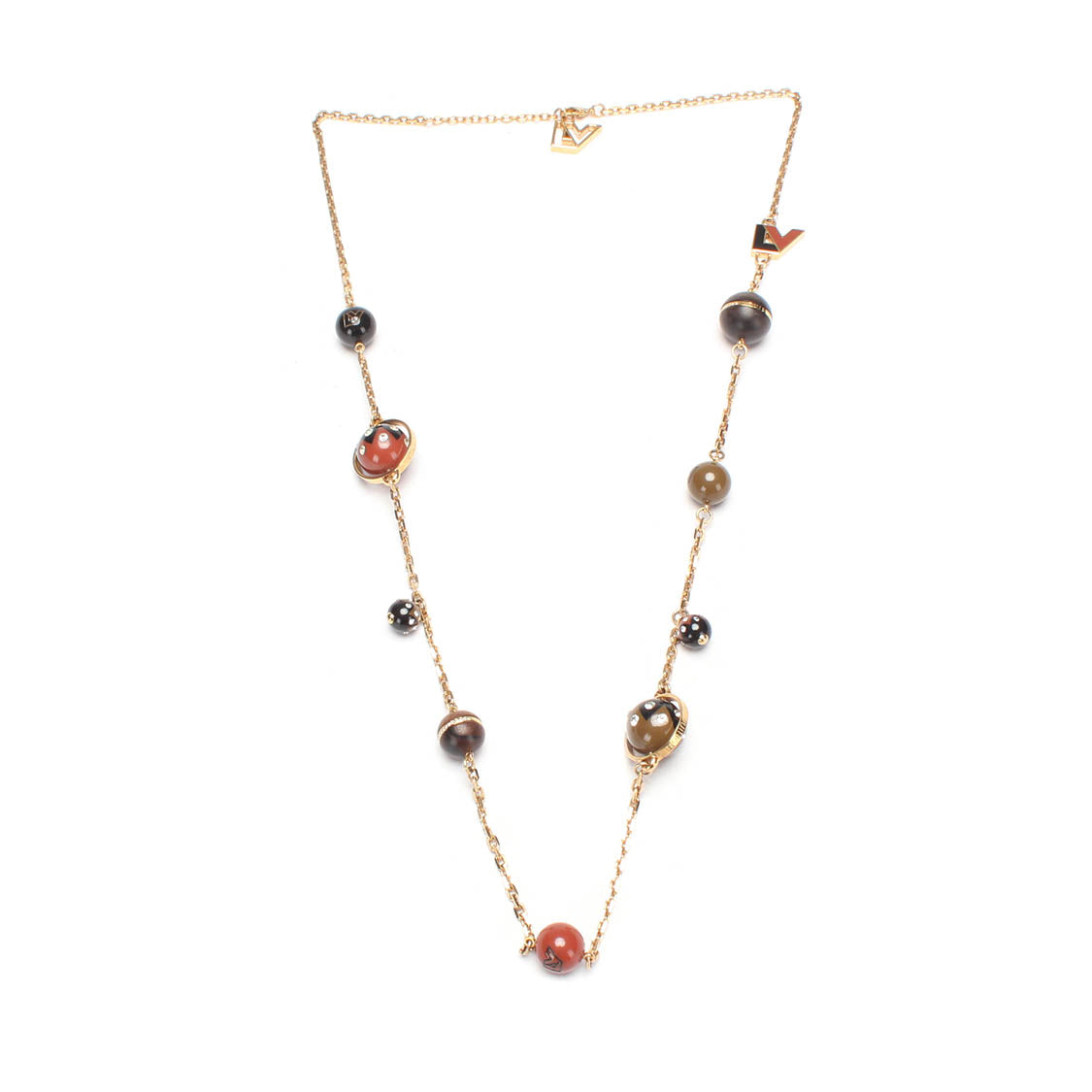 Louis Vuitton Crystal, Resin, & Wood LV Ball Charm Necklace Plastic Necklace in Bad condition