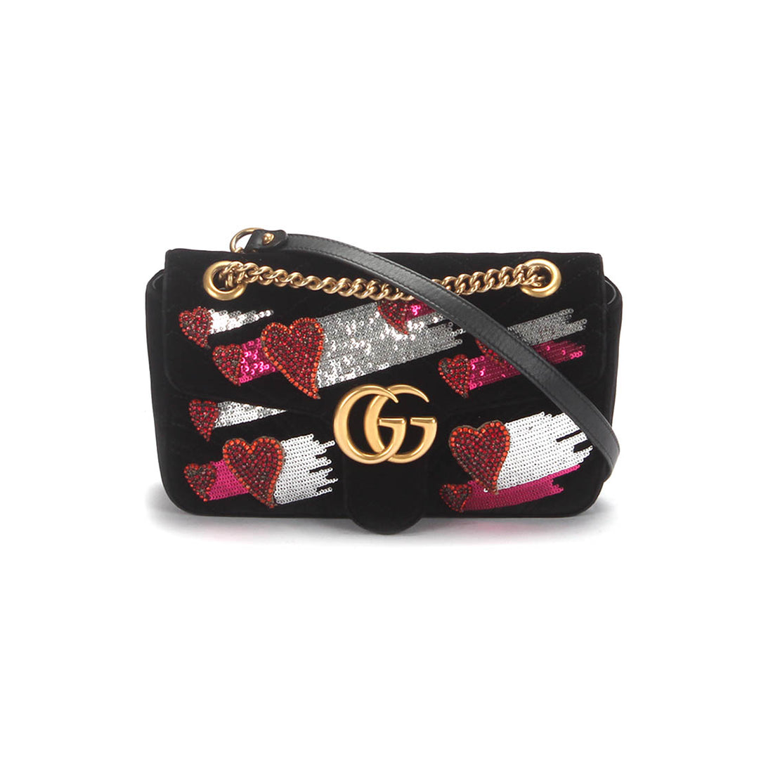 Small GG Marmont Sequin Heart Shoulder Bag 443497