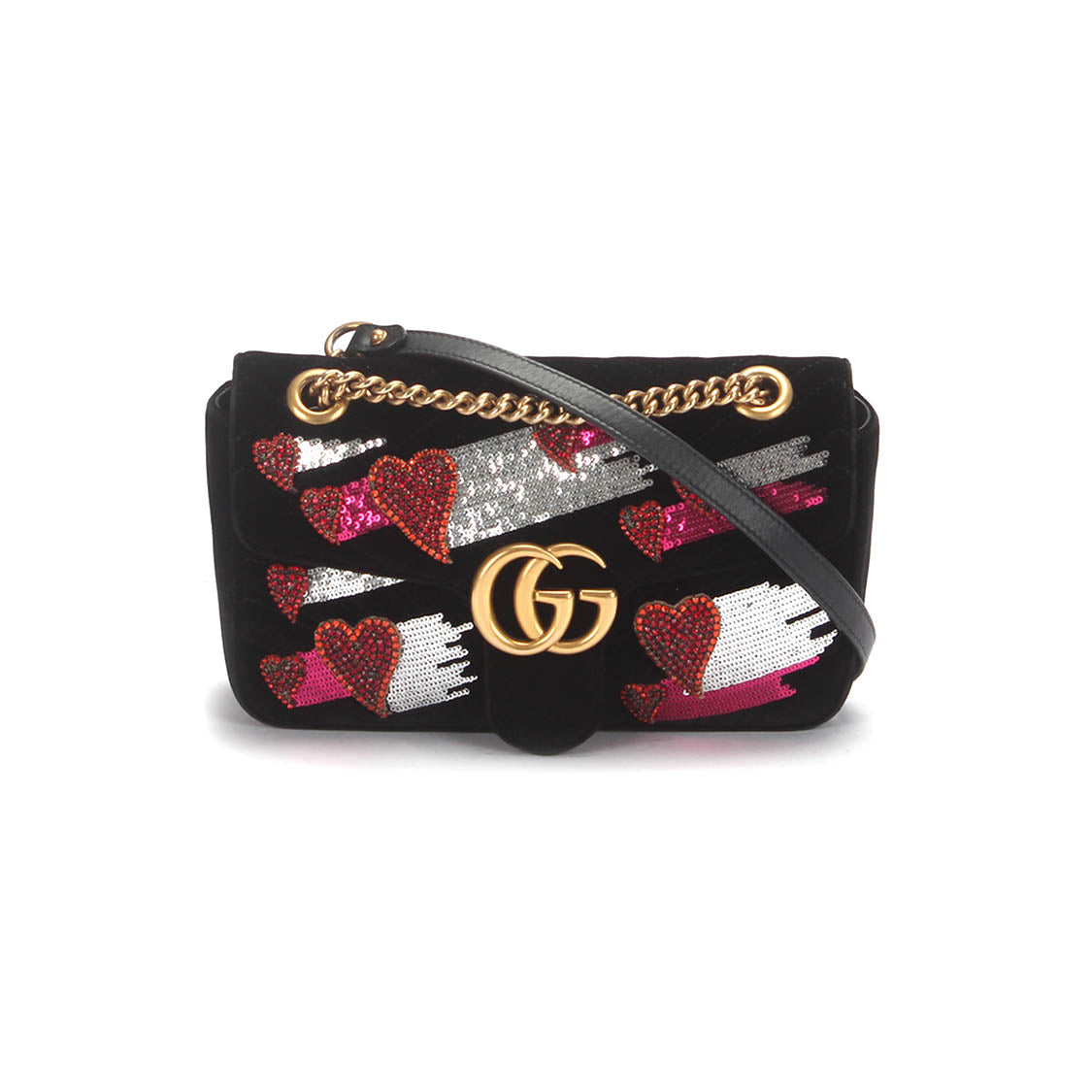 Small GG Marmont Sequin Heart Shoulder Bag 443497
