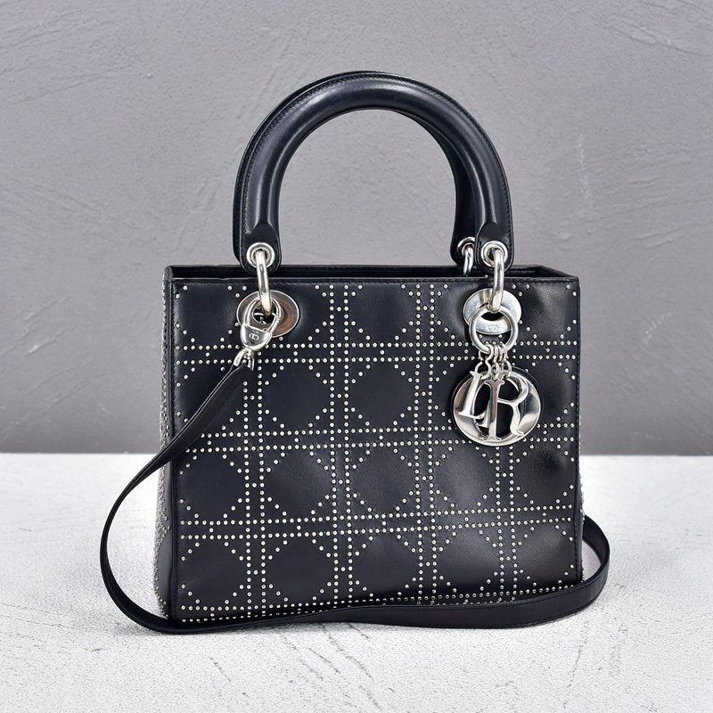 Lambskin Studded Cannage Mided Lady Dior
