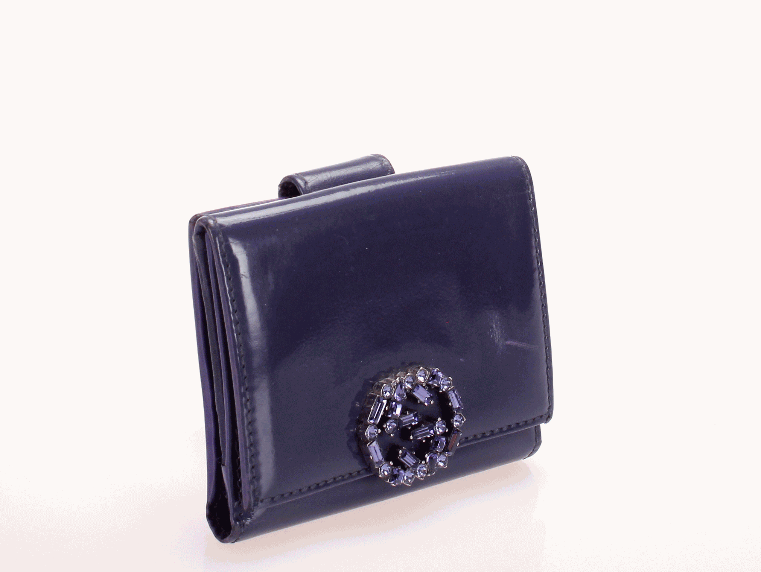 GG Swarovski Patent Leather Flap Wallet