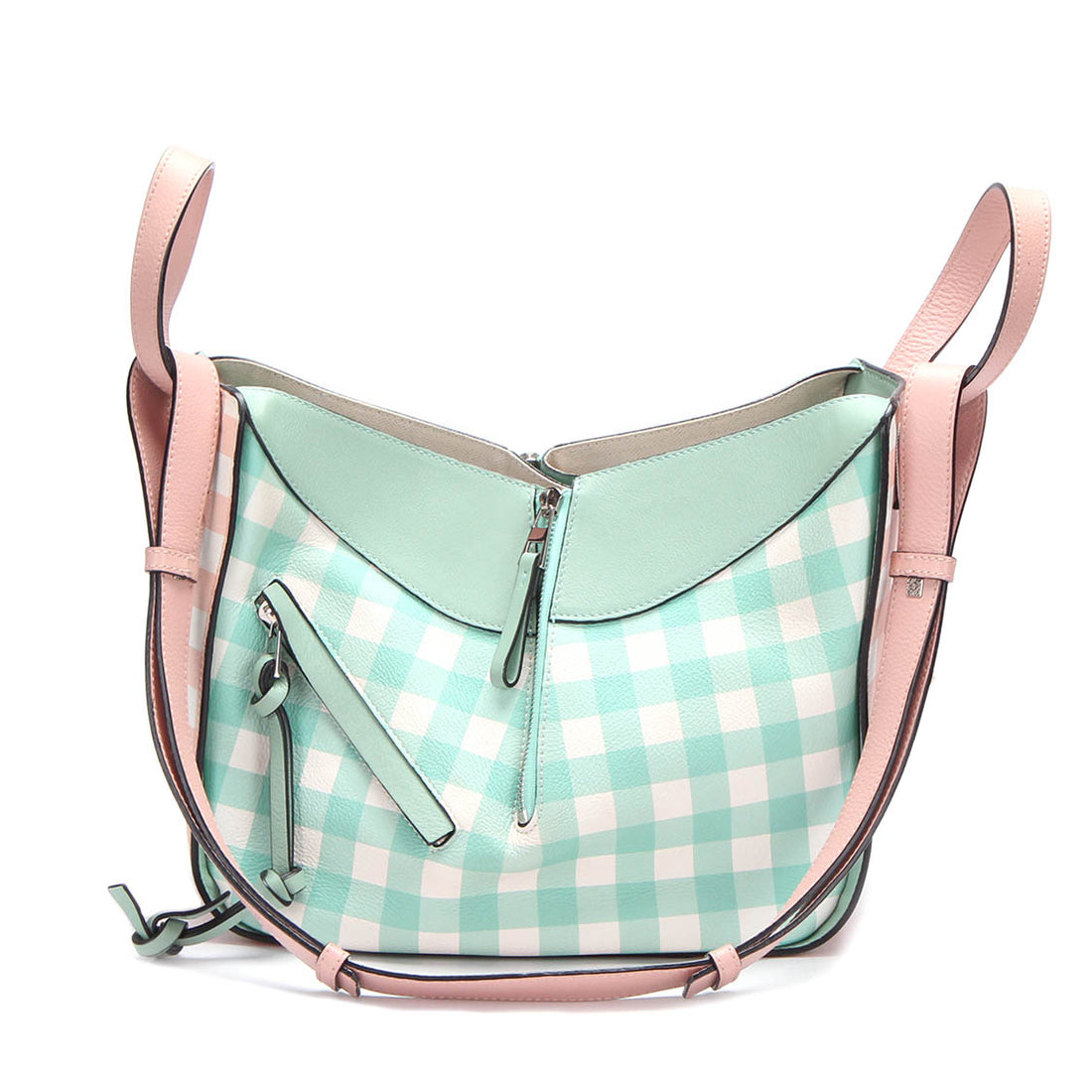 Pastel Gingham Print Leather Hammock Bag