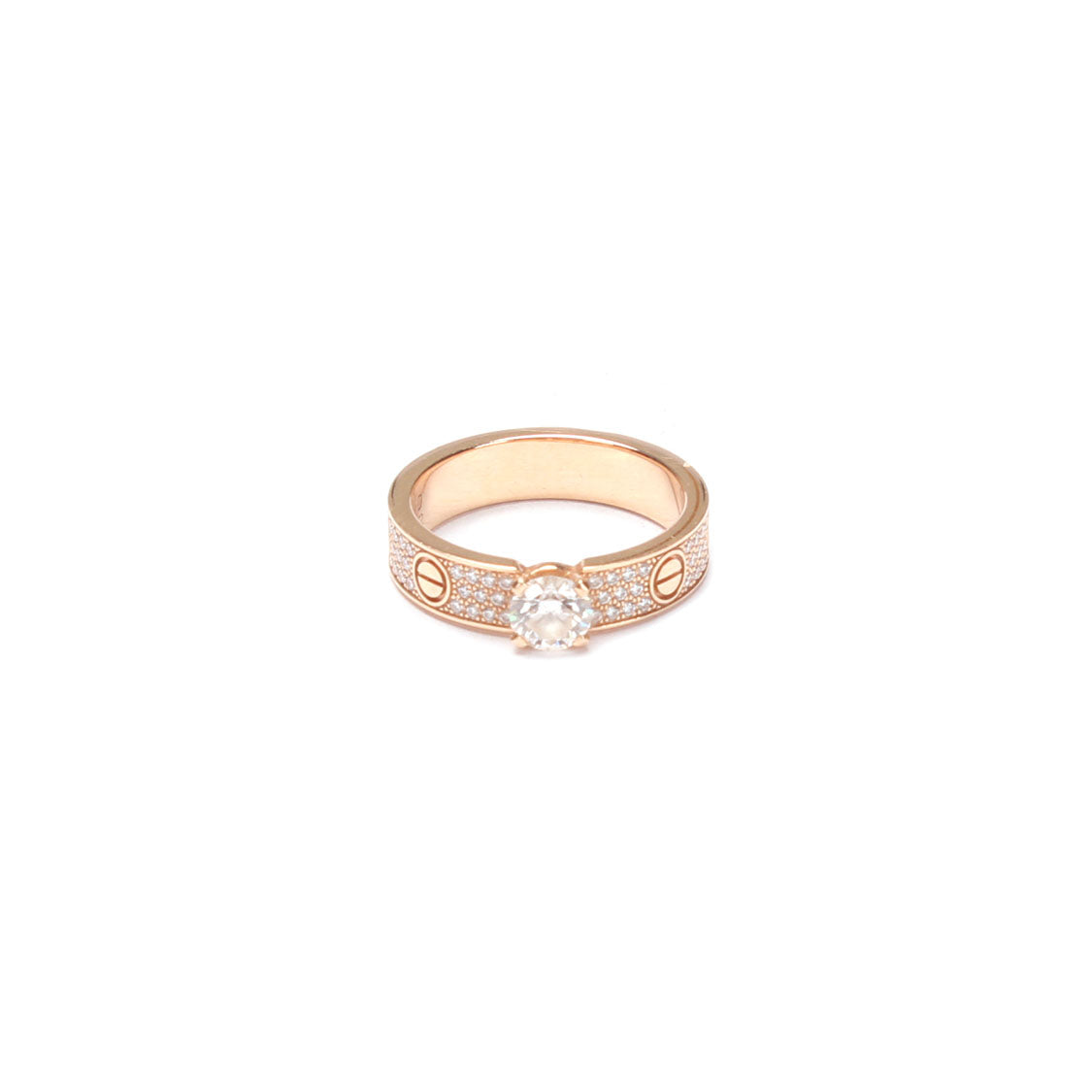 18K Diamond Pave Love Solitaire Ring