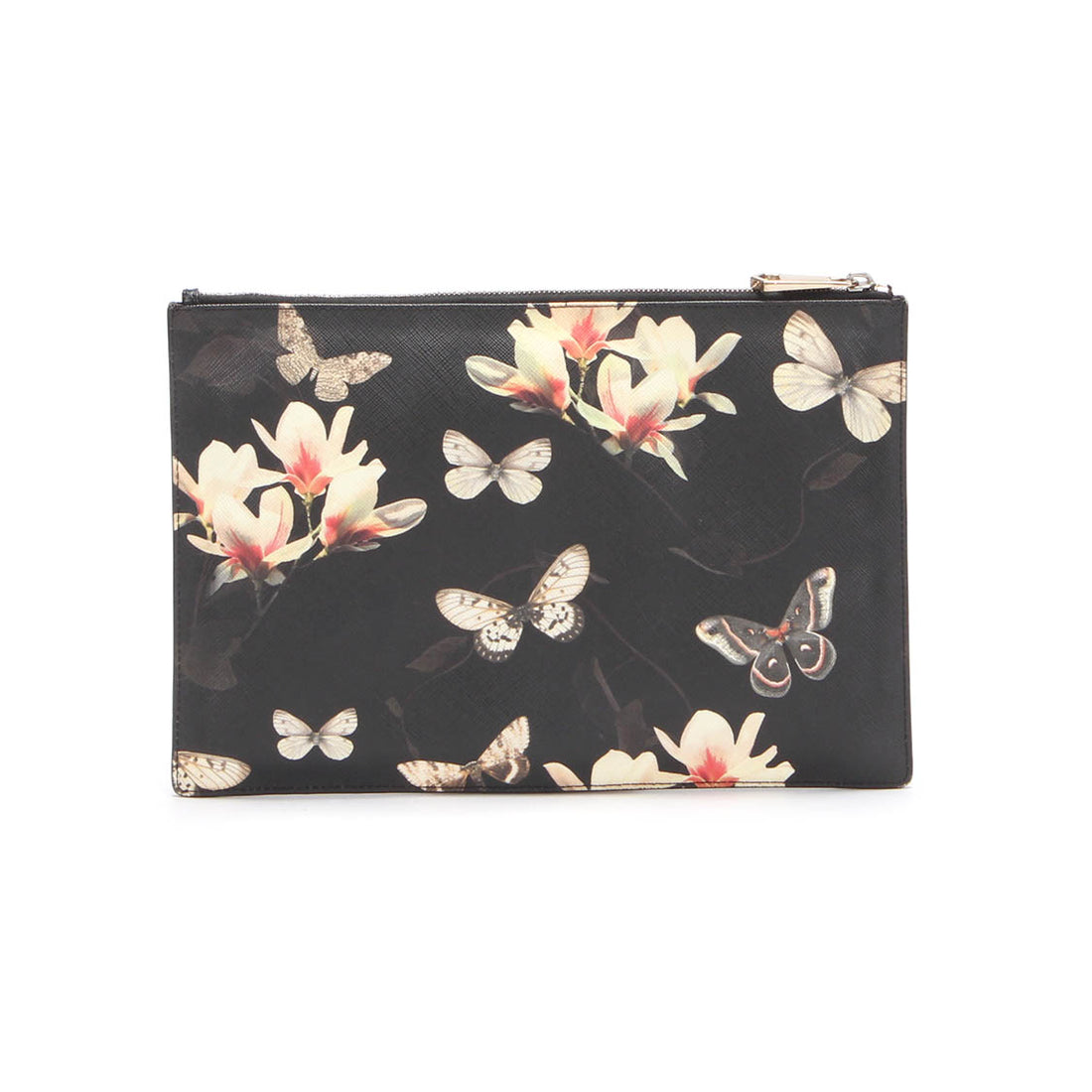 Leather Butterfly Print Clutch Bag