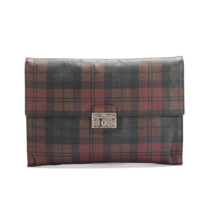 Saffiano Plaid Clutch Bag