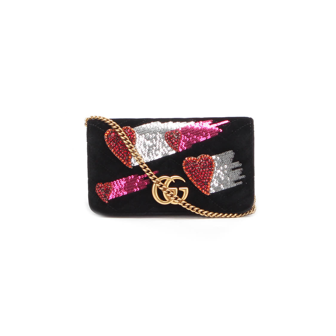 Mini GG Marmont Sequin Heart Velvet Bag 488426