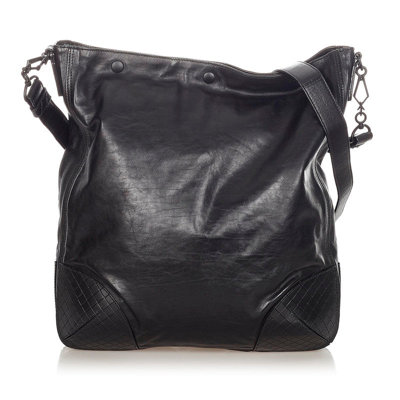 Intrecciato-Trimmed Leather Crossbody Bag
