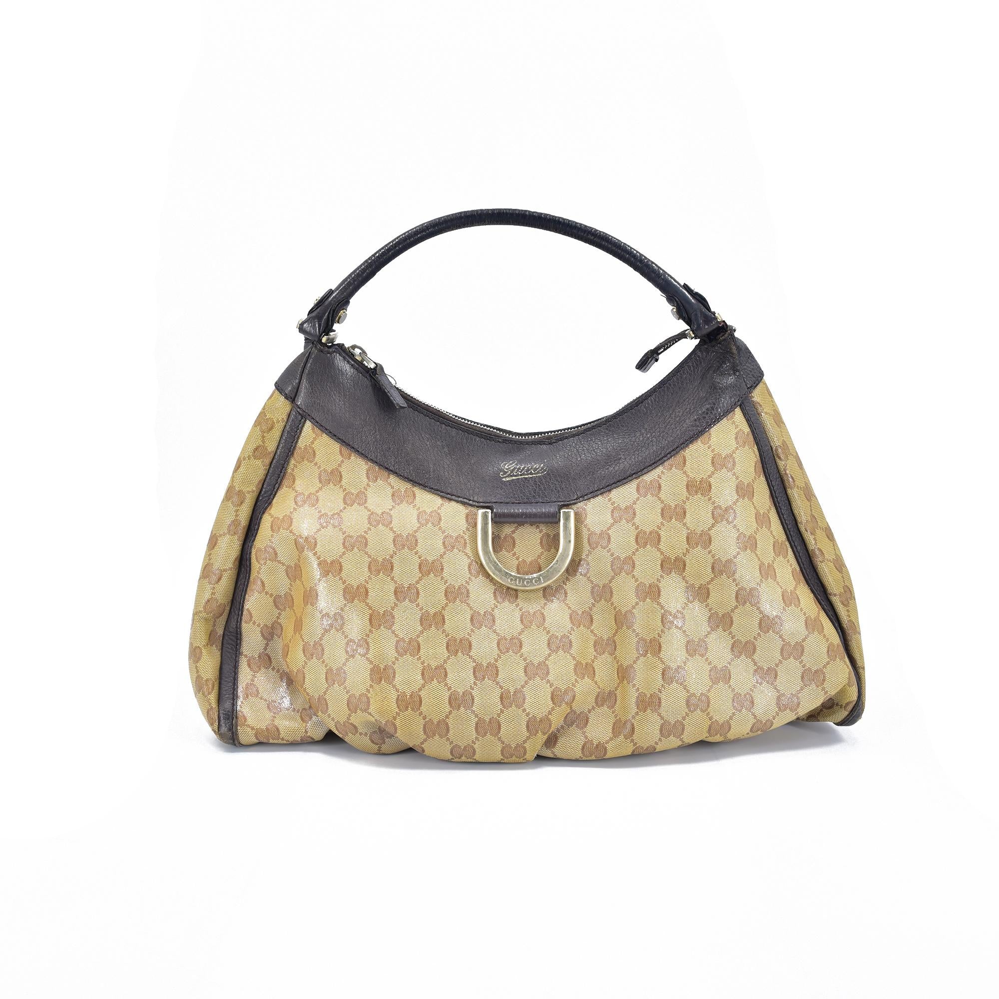 Brown Gucci GG Crystal Abbey D-Ring Shoulder Bag