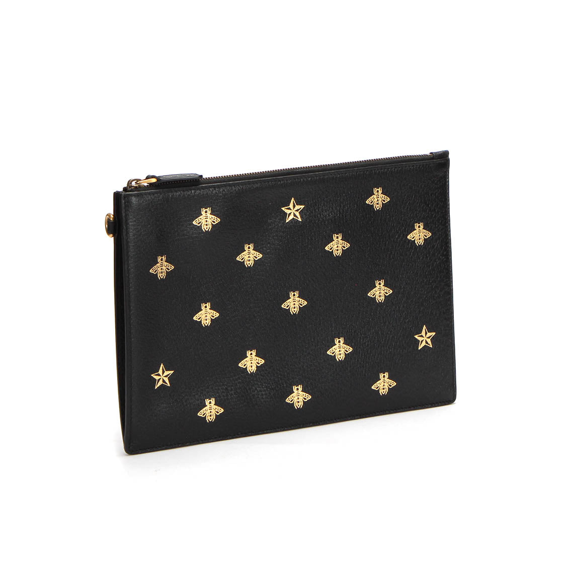 Leather Bees & Stars Print Large Clutch 495066