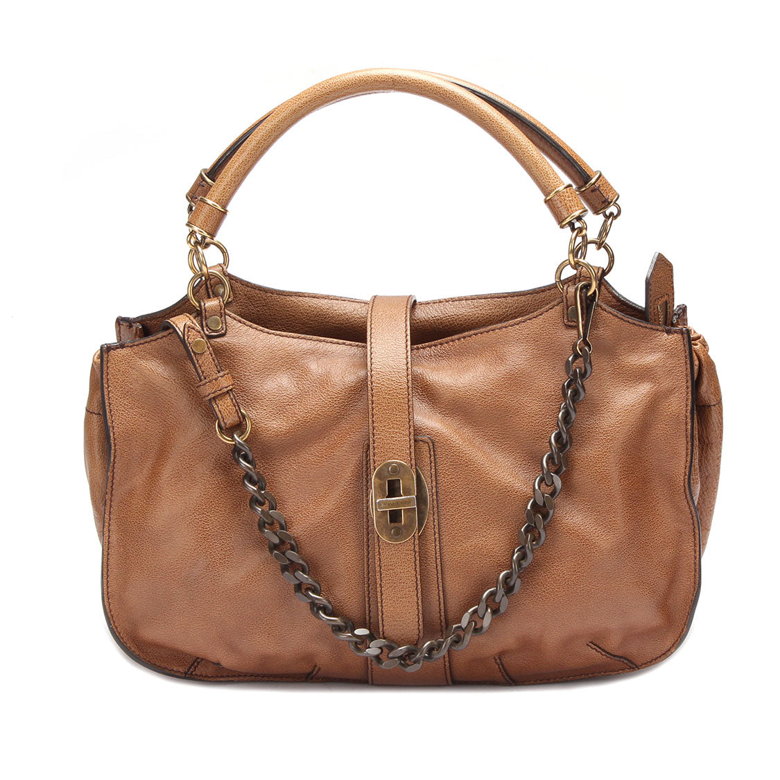 Turn Lock Leather Handbag