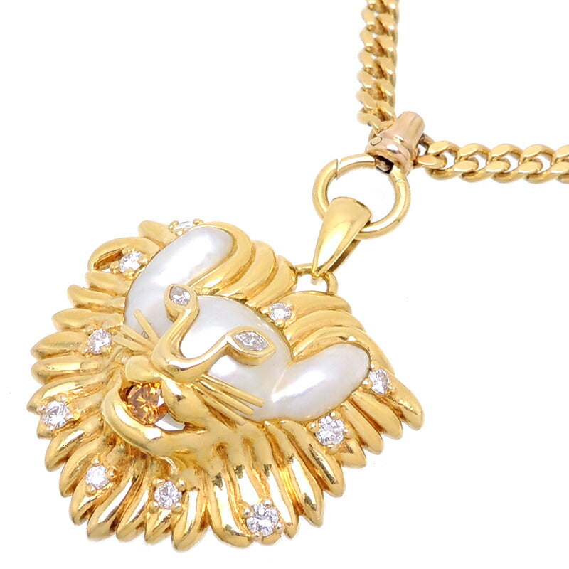 "K" Ladies Pearl Lion Diamond Necklace in K18 Gold