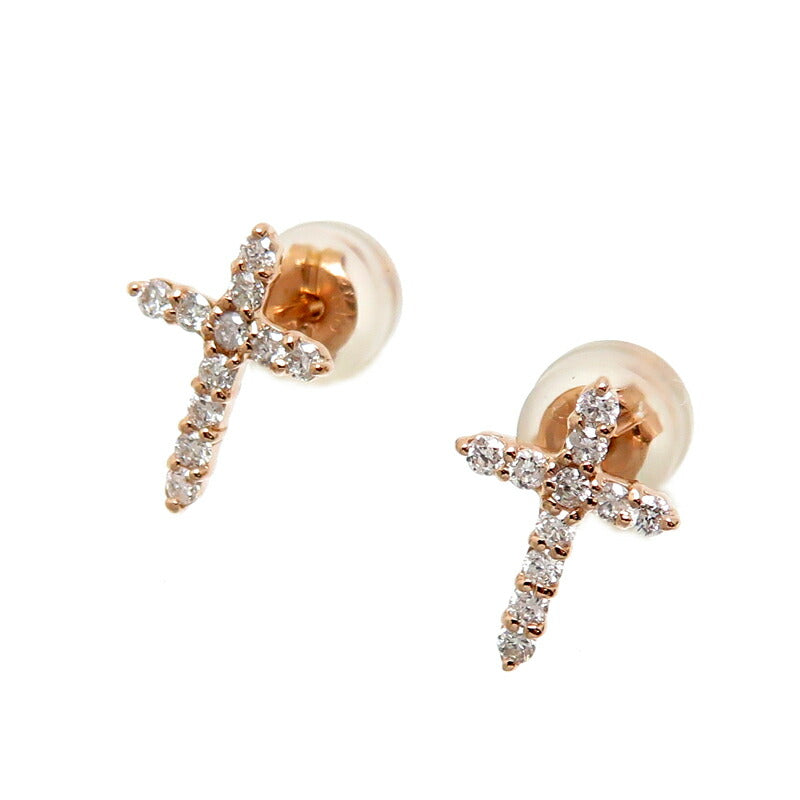 Non-Brand Women's K18 Pink Gold 0.10ct Diamond Cross Earrings