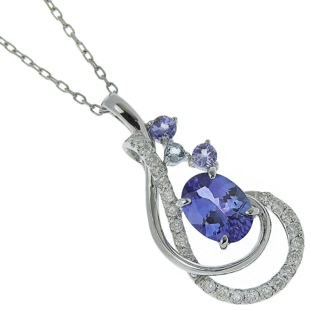 Necklace with Diamond & K18 White Gold in Blue, Diamond Size D0.24, 0.15, 0.03 for Women, Pre-Owned Grade A