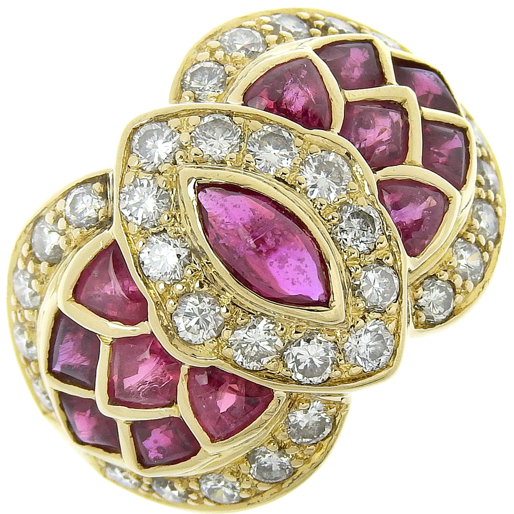 [LuxUness]  Lady's Ring Size 12, K18 Yellow Gold with Diamond and Ruby, Weights 0.48 and 1.86,1.20 (Pre-owned) Metal Ring in Good condition