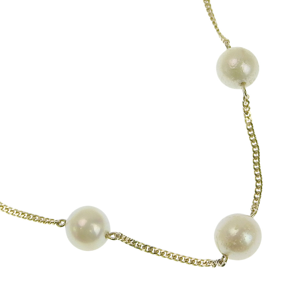 Women's Dual-Strand Long Station Necklace Featuring 7.0-7.3mm Pearls, Set in K18 Yellow Gold (Pre-owned) - A+ Rank