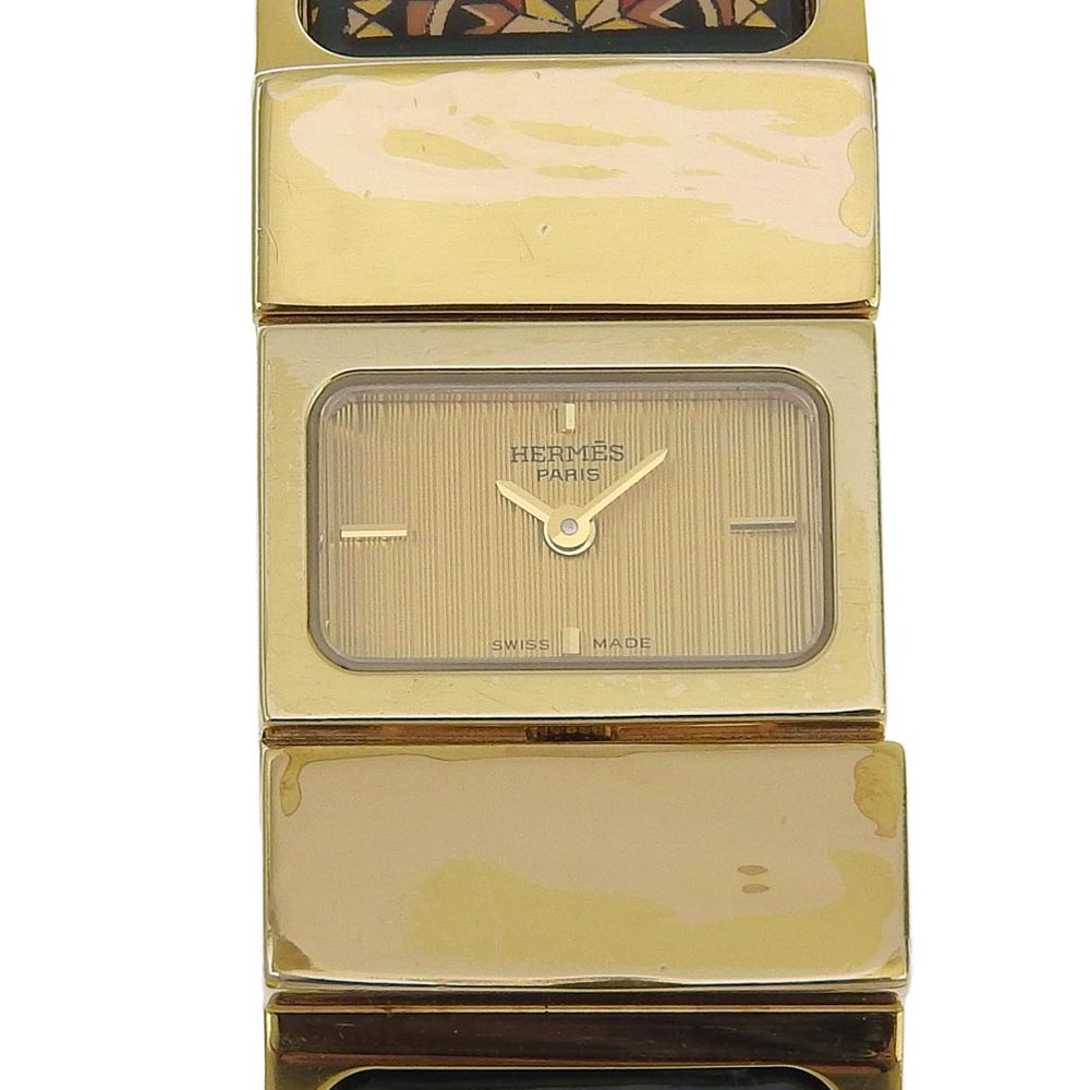 Hermes Loquet Ladies Watch with Cloisonné, LO1.201, Gold-Plated, Quartz, Swiss Made with Green Dial [Used] Grade-B  LO1.201