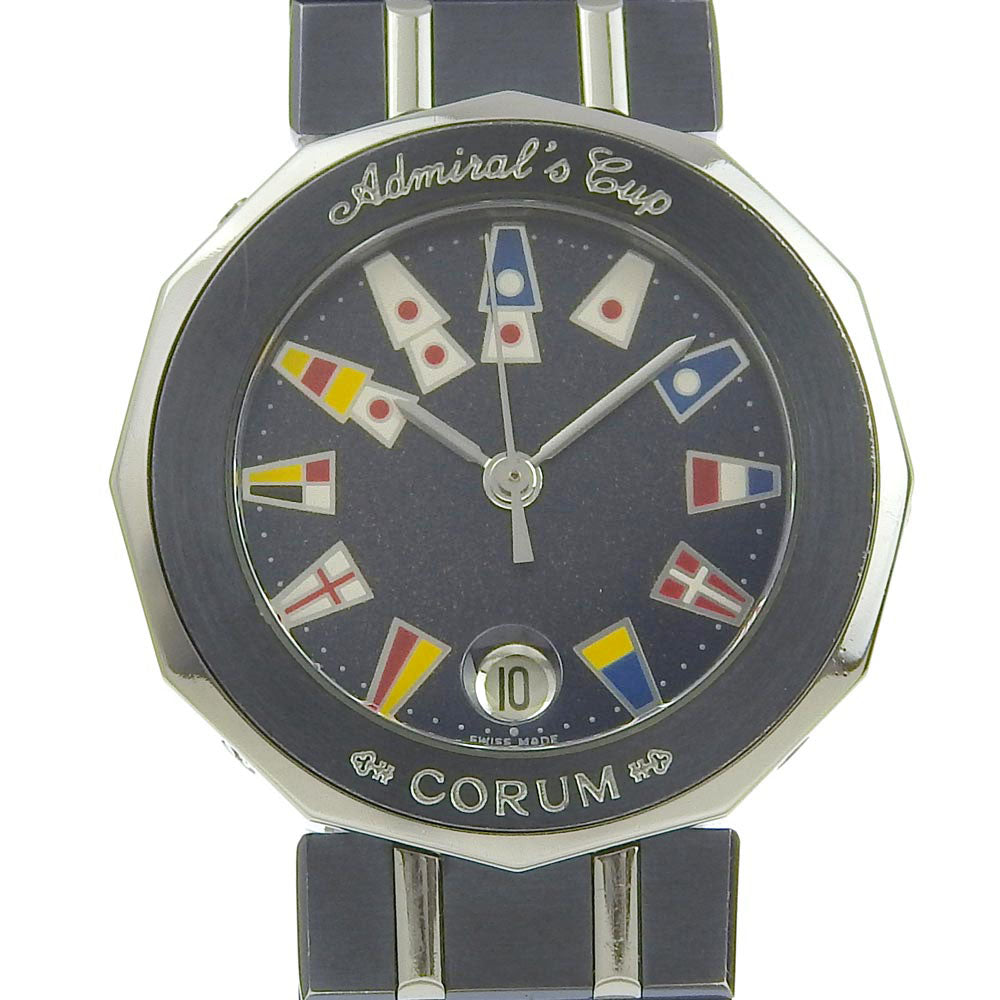 Corum  Corum Admiral's Cup Ladies' Wristwatch 39.610.30 V-50, Stainless Steel with Gun Blue, Navy Quartz, Analog Display, Navy Blue Dial, Made in Switzerland [Pre-owned] Metal Quartz 39.610.30 V-50 in Good condition