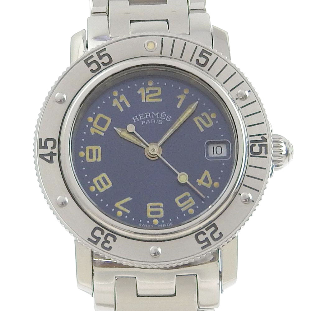 Hermes  Hermes Clipper Diver CL5.210 Ladies' Wristwatch - Stainless Steel, Swiss-Made, Silver Quartz, Analog Display, Navy Dial [Used] Metal Quartz CL5.210 in Fair condition