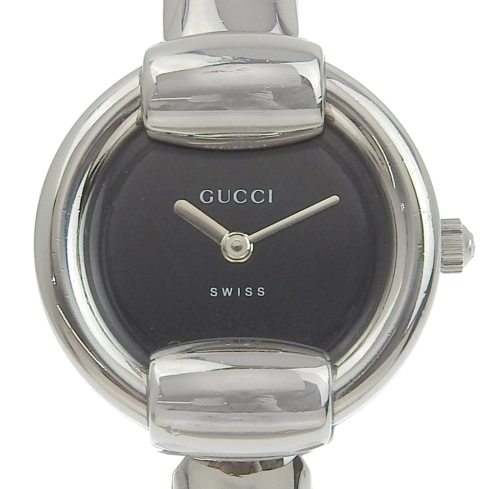 Gucci 1400L Ladies' Wristwatch - Stainless Steel, Swiss-Made, Silver Quartz, Analog Display, Black Dial [Used] 1400L