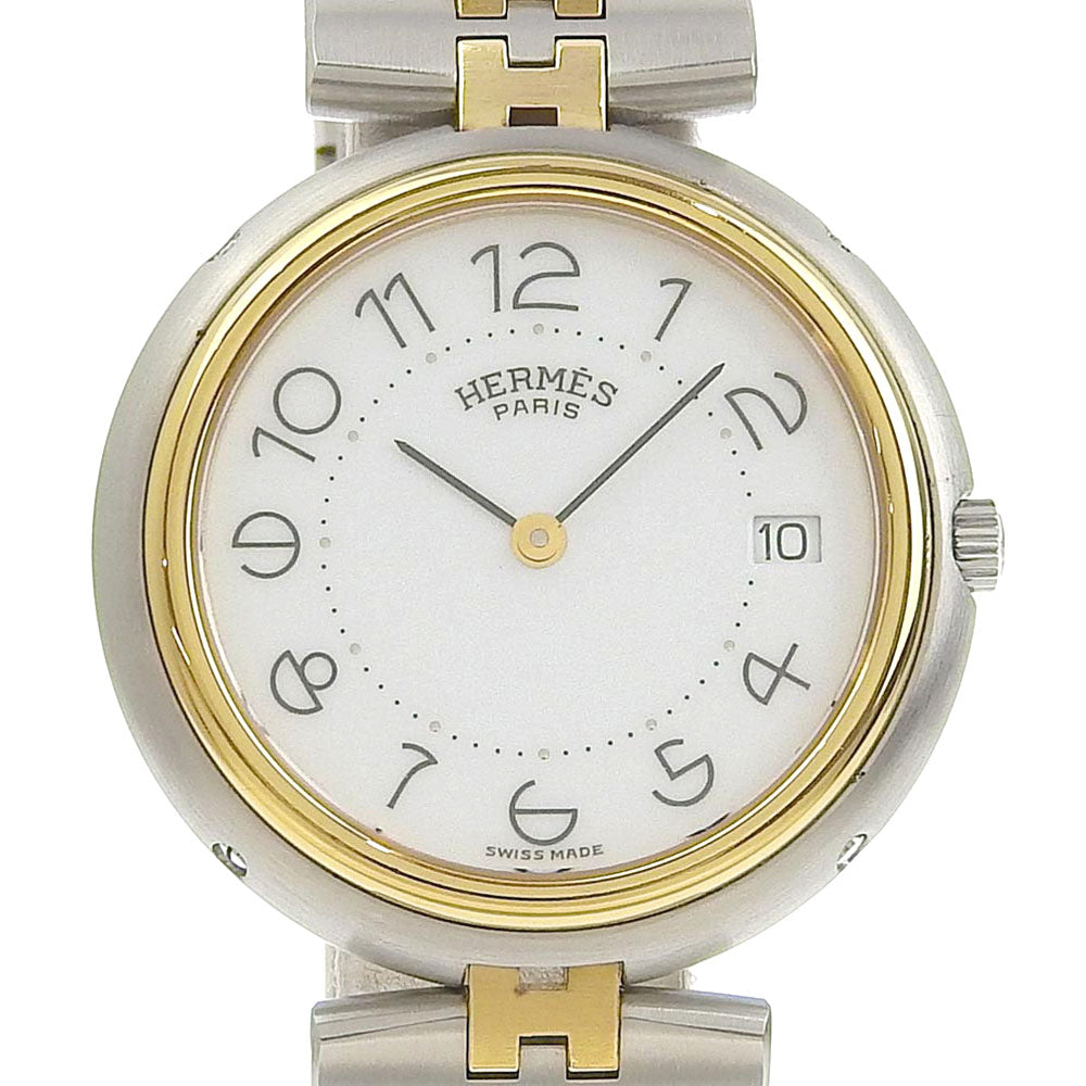 Hermes Vintage Wristwatch in Stainless Steel and Gold-plating, Swiss-made, Silver Quartz Analog Display for Boys【Used】