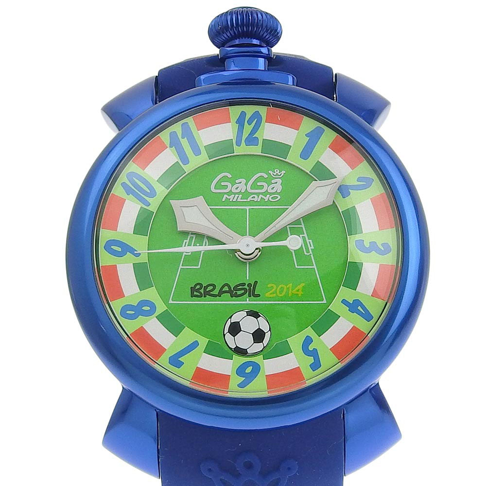 Other  GaGa Milano Manuale48 Wristwatch, Limited Edition of 300 for Brazil World Cup 2014, Rubber and Aluminum Build, Swiss-made, Blue Automatic Winding, Green Dial for Men【Used】A+ Rank  Others Automatic 5070.0 in Excellent condition
