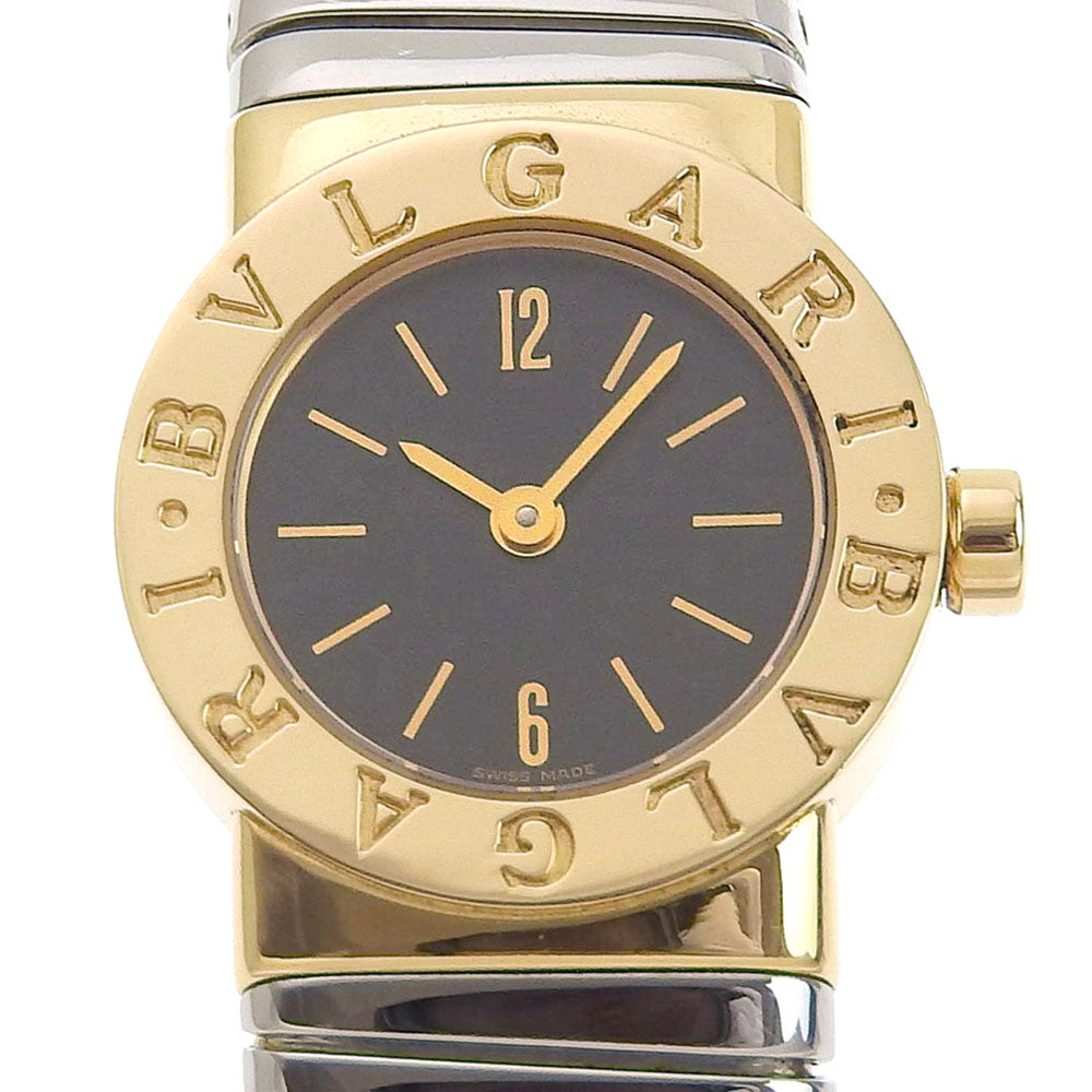 Bvlgari Tubogas Watch, BB192T, Stainless Steel and K18 Yellow Gold, Swiss-made Gold Quartz Analog Display on a Black Dial for Women【Used】 BB192T