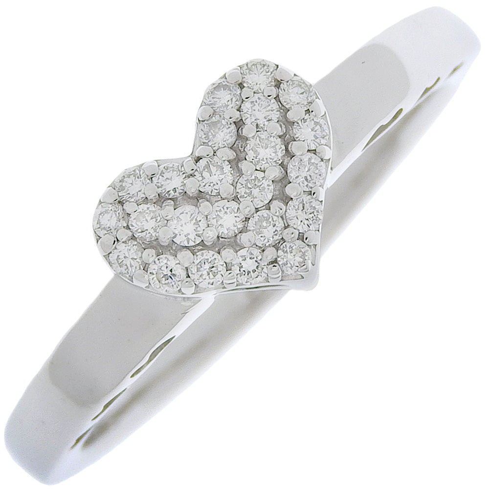 Ponte Vecchio Heart Ring, Size 10.5, with Pave Settings in K18 White Gold and 0.13 Diamond, Women's, Made in Japan [Pre-owned, SA Rank]