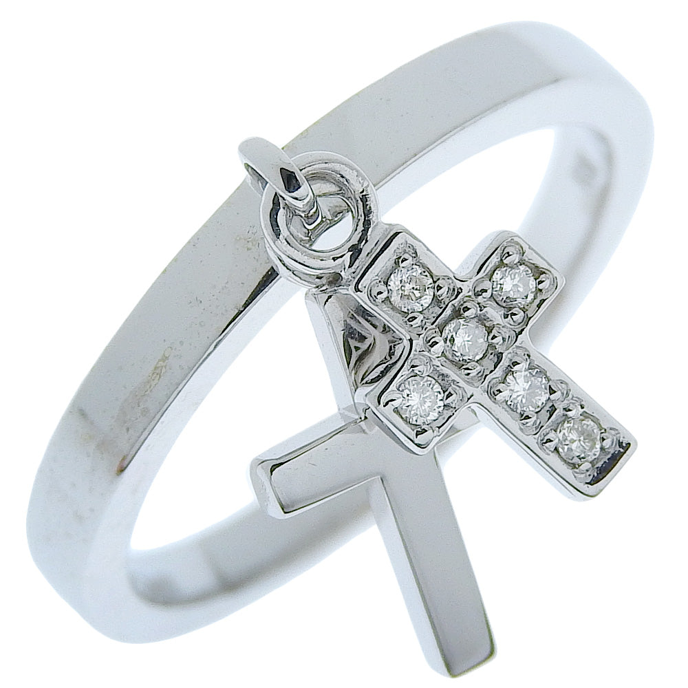 Vendome Double Cross Size 8.5 Ring in K18 White Gold with Diamonds, Japanese Made, Ladies, Grade A