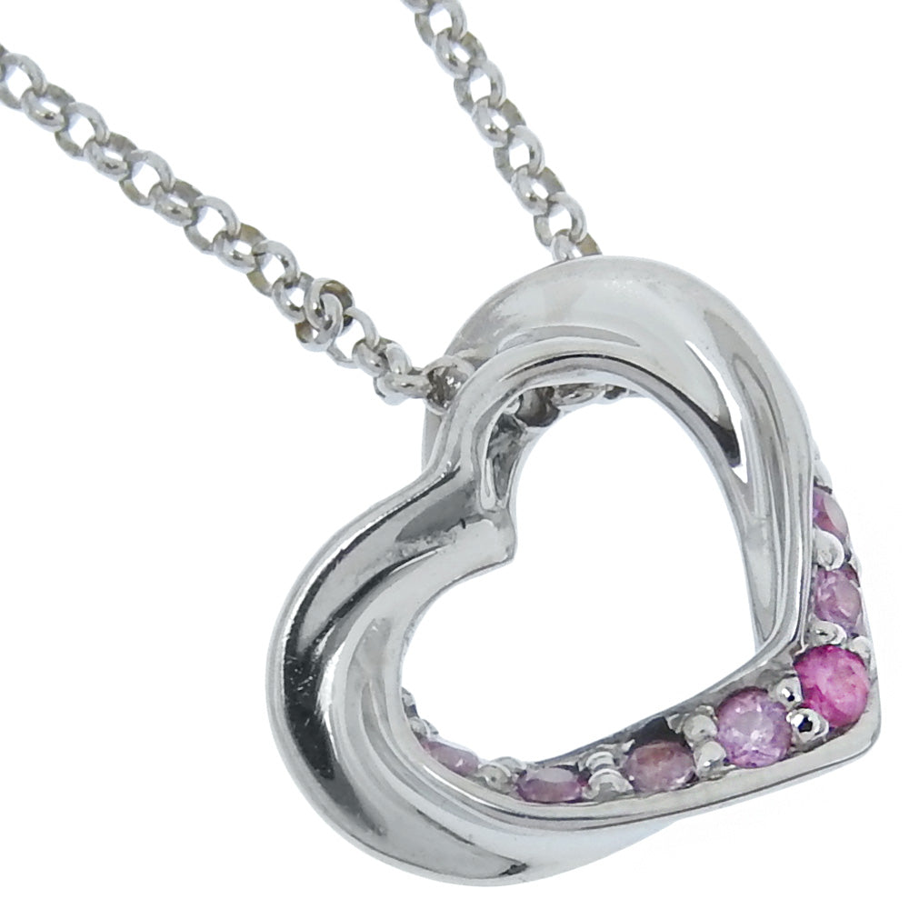 [LuxUness]  Star Jewelry Heart Necklace in K18 White Gold with Pink Sapphire, Made in Japan, Women's - A Rank Condition Metal Necklace in Excellent condition