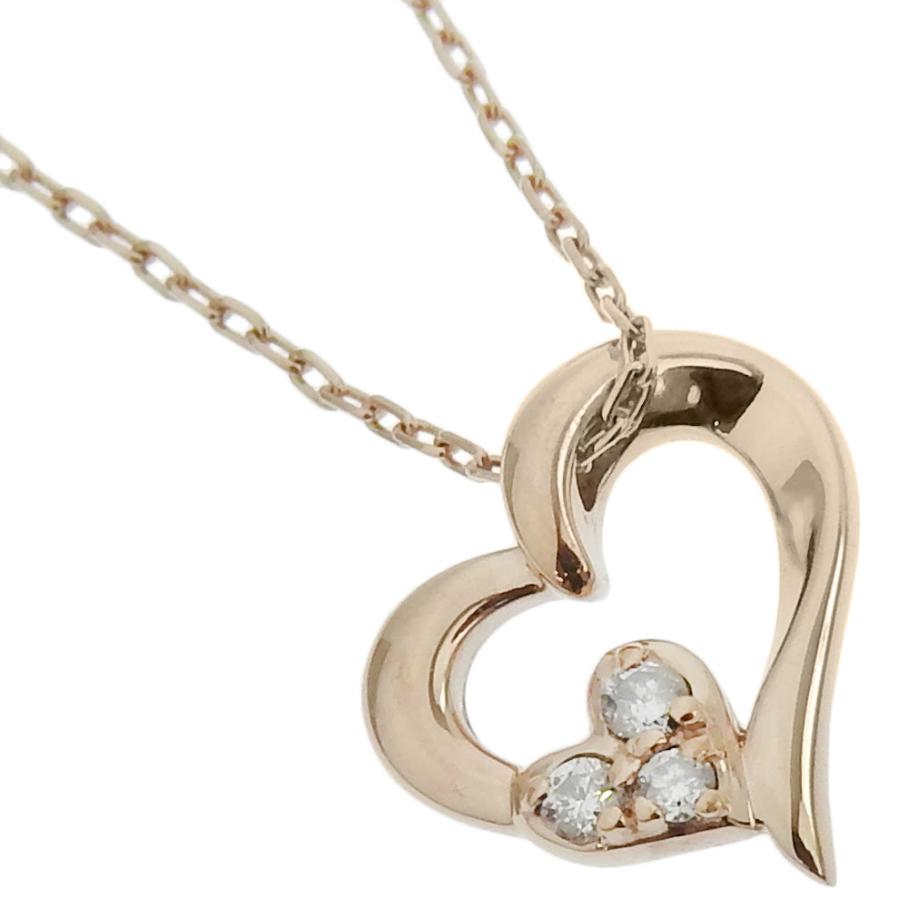 4°C Canal Heart Necklace in K10 Pink Gold with Diamond, Made in Japan, Women's - A+ Rank Condition