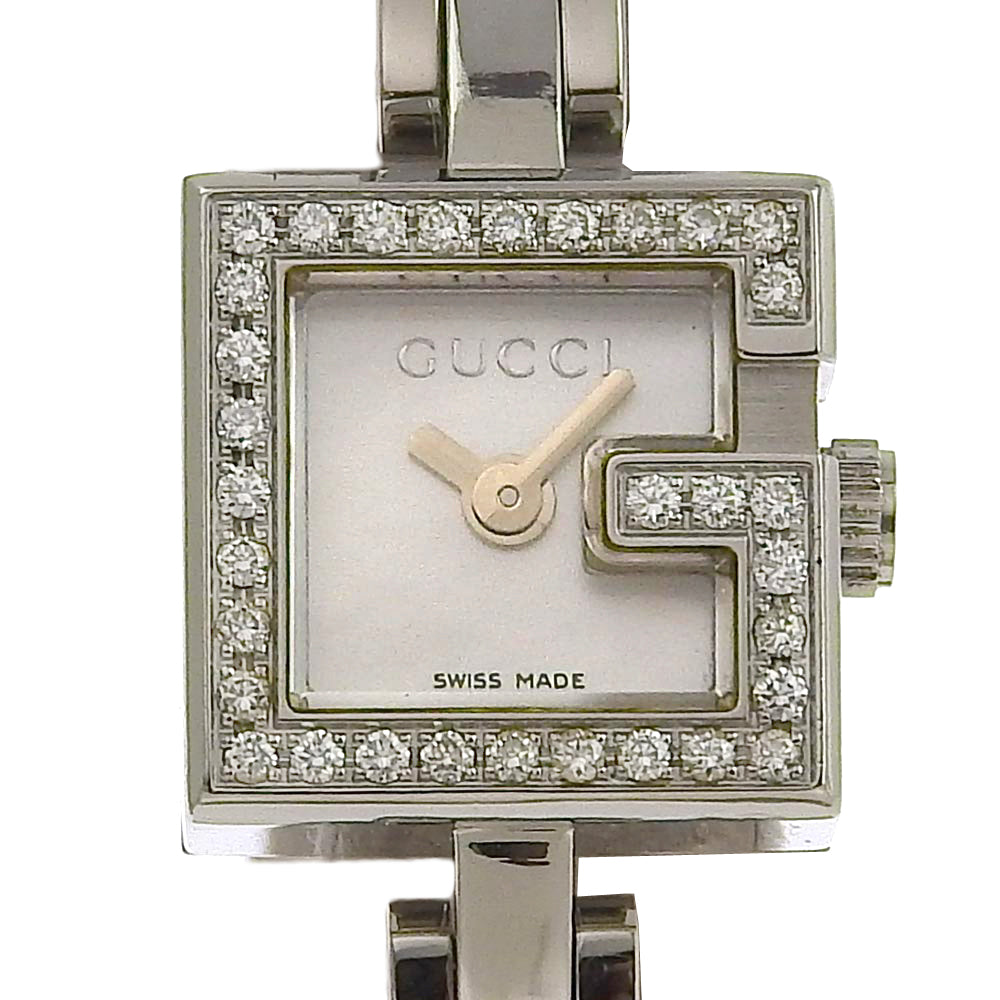 Gucci G Logo Ladies' Wrist Watch with Diamond Bezel, Swiss-Made Quartz, Silver Stainless Steel with Leather 102.0