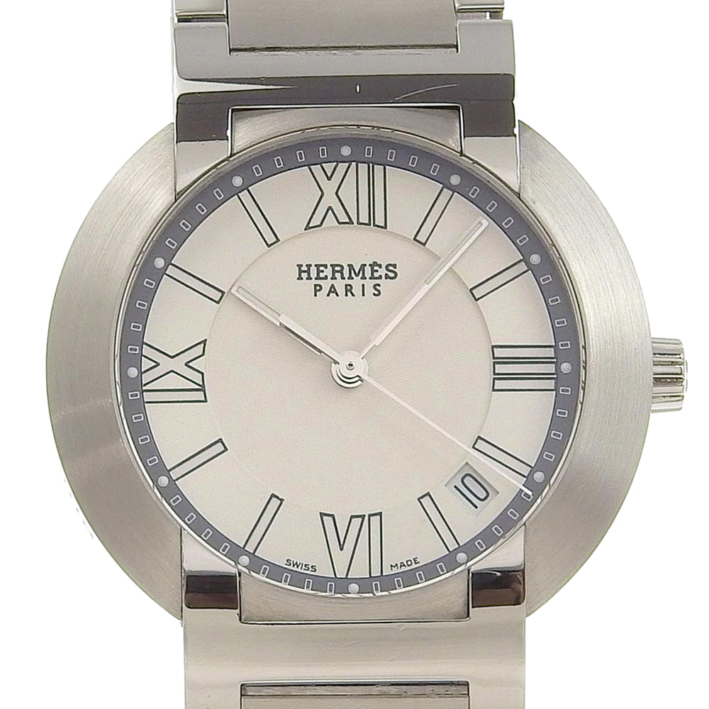 Hermes Nomad Men's Watch, NO1.710, Stainless Steel, Swiss Made, Silver Quartz Analog, White Dial [Used] NO1.710