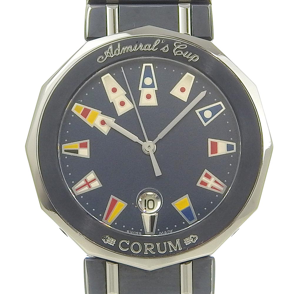 Corum Admiral's Cup Ladies Quartz Watch 99.710.30 V050, Gun Blue, Navy Dial, Analog Display [Pre-Owned] A-Grade 99.710.30 V050