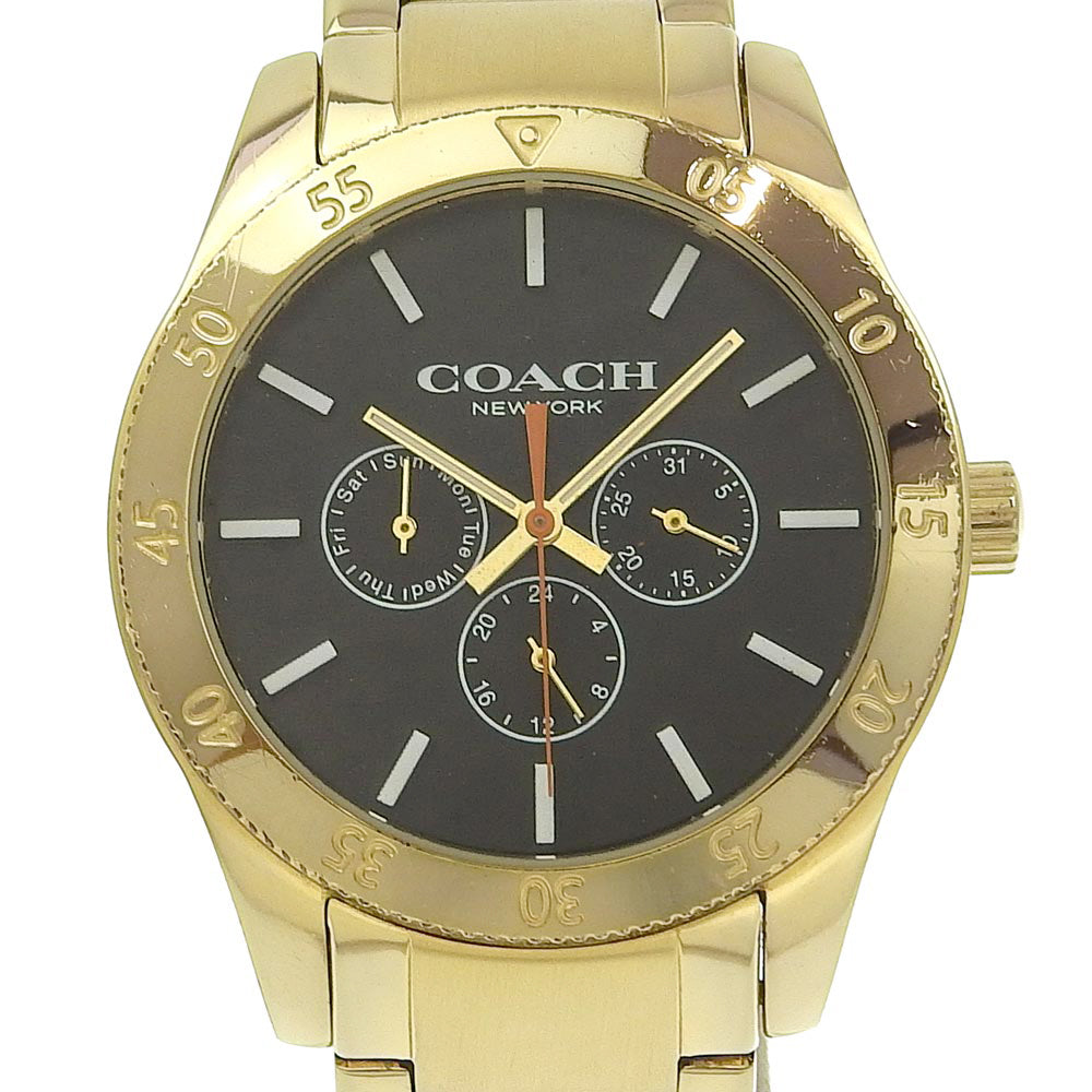 Coach Day Date Men's Quartz Multi-needle Analogue Watch CA133.2.95.1754 with Gold Plating and Black Dial - Pre-loved B-Rank CA133.2.95.1754