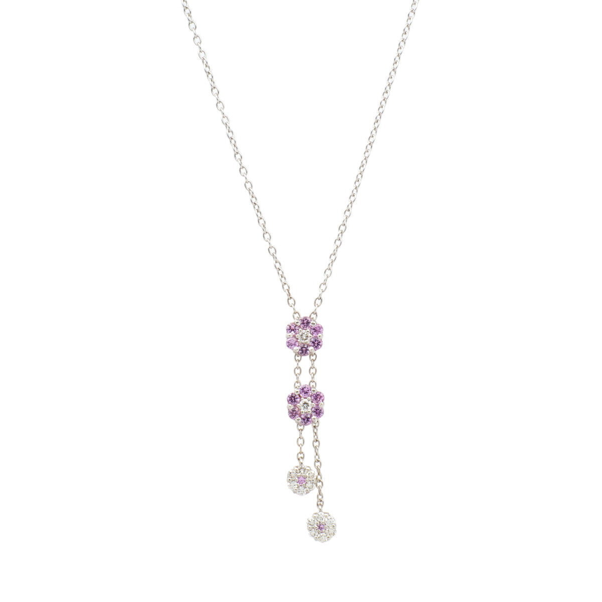 [LuxUness]  PonteVecchio Flower Motif Necklace with D0.14ct Diamonds and S0.28ct Sapphire in K18 White Gold - Diamond x Pink Sapphire, Ladies, Ponte Vecchio [Preloved] J1954 in Excellent condition