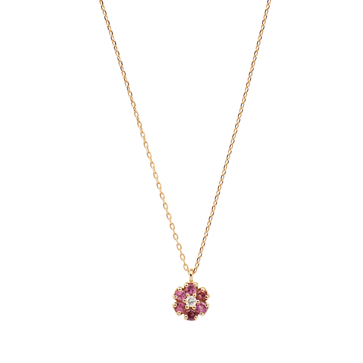 [LuxUness]  PonteVecchio Flower Motif Reversible Necklace with D0.1ct in K18 Pink Gold - Diamond x Pink Tourmaline, Ladies, Ponte Vecchio [Preloved] J1956 in Excellent condition