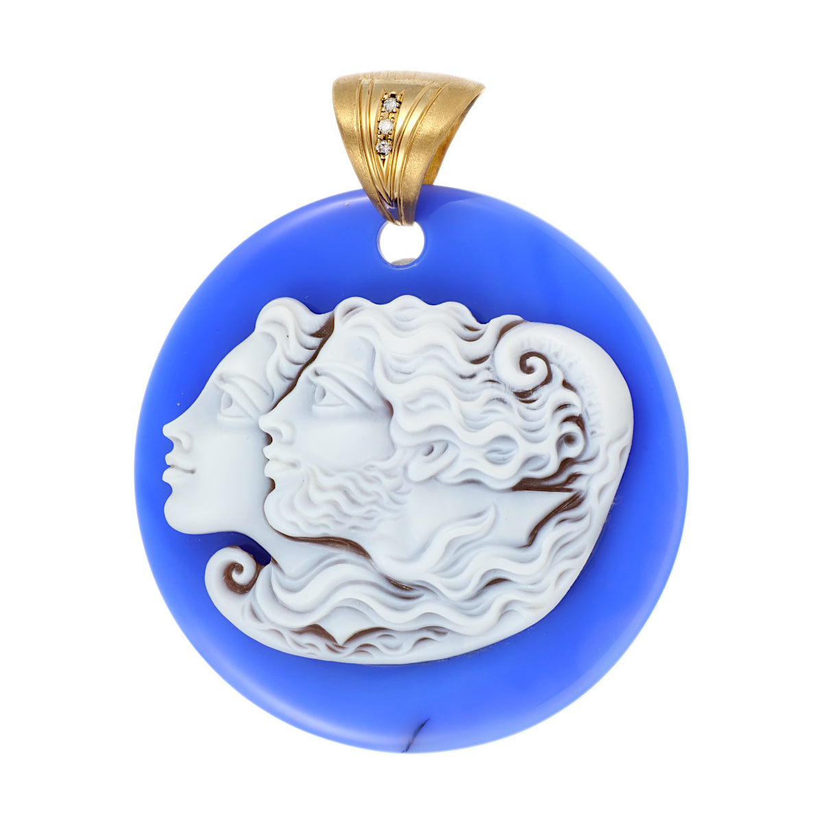 [LuxUness]  PatriziaParlati Cameo with D0.06ct Pendant Top in K18 Gold - Blue Cameo x Diamond, Ladies [Preloved] J1975 in Excellent condition