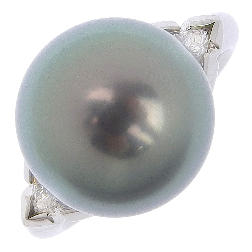 Pearl 12 Ring - 12.7mm, Platinum Pt900, Black Pearl & Diamond, Silver 0.21, Ladies' Pre-Owned【A+ Rank】
