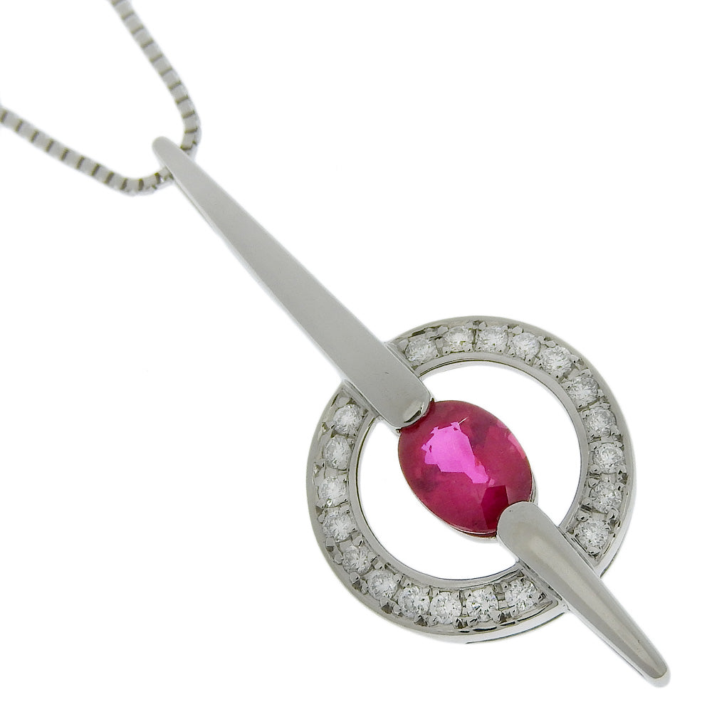 Women's Pt900 Platinum Necklace with Ruby and Diamond [Pre-owned], A+ Rank