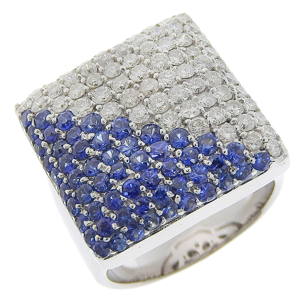 [LuxUness]  Size 16 Ring in K18 White Gold with Diamonds and Sapphires, Silver, Preloved Grade SA, Women's Metal Ring in Excellent condition