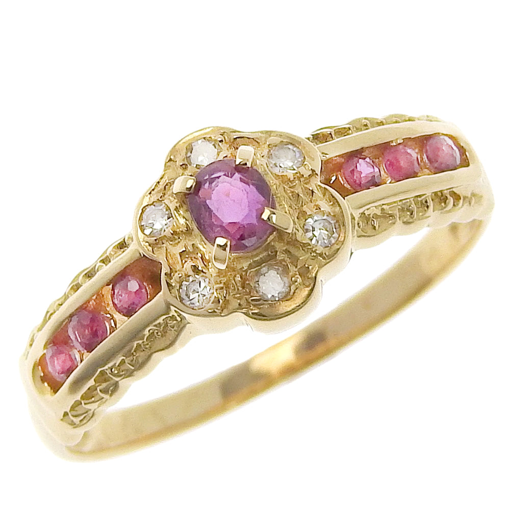 [LuxUness]  K18 Yellow Gold Ring Size 10, Accented with Ruby and Diamond (0.15/0.04 carat), Pre-owned, SA Rank Metal Ring in Excellent condition