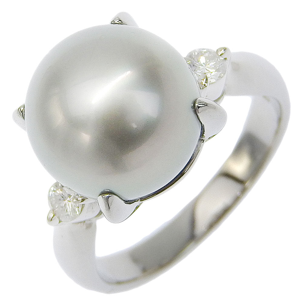 Size 10.5 Black Pearl & Dual Diamond Ring, 10.6mm, PT900 Platinum, 0.15ct Diamond, Ladies' A+ Rank Jewelry