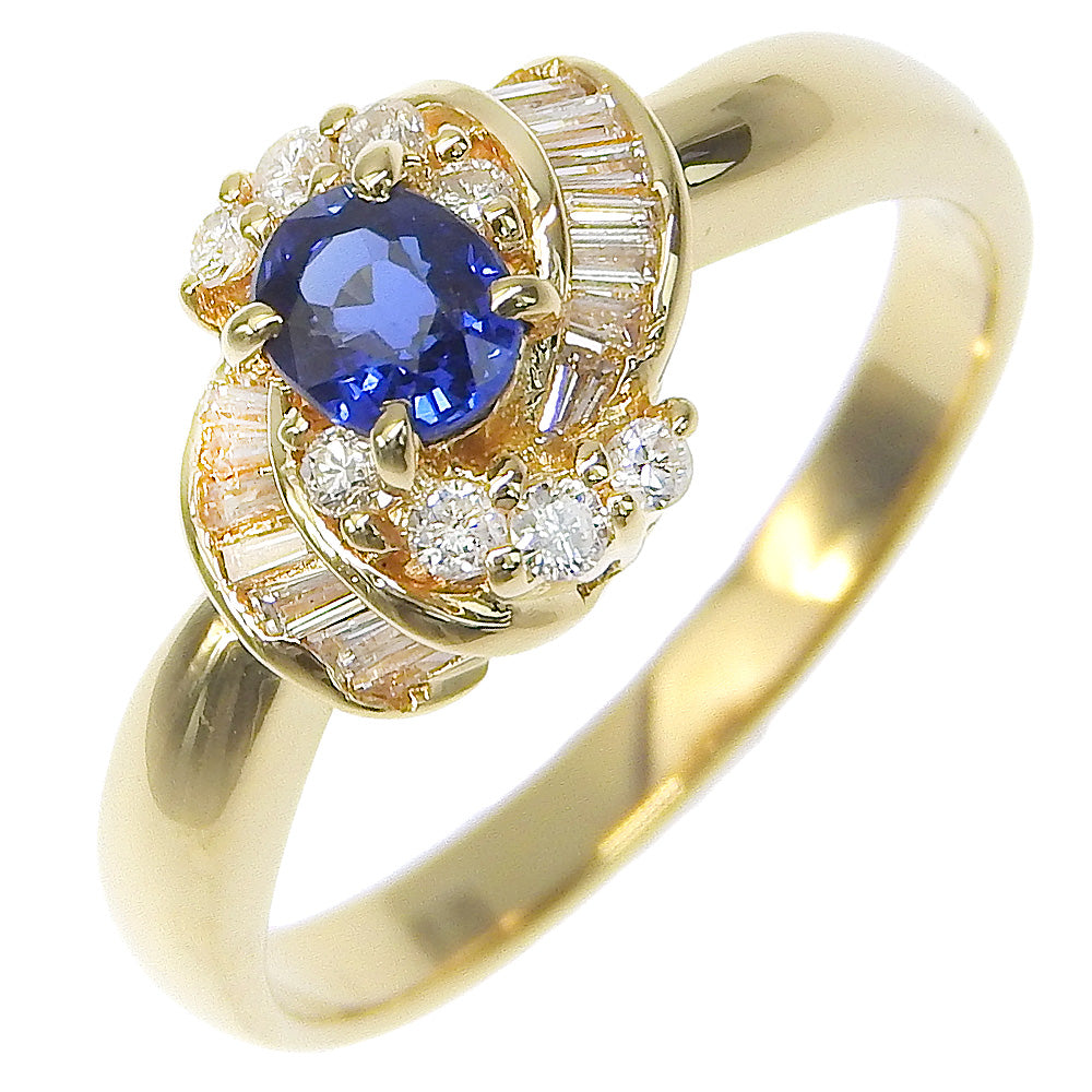 Size 11 Ring in K18 Yellow Gold with Sapphire and Diamond (D0.20) for Women - Pre-loved, A+ Rank