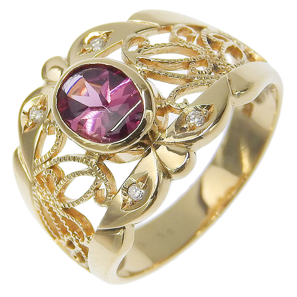Size 12 Ring in K18 Yellow Gold with Amethyst and Diamond (0.03) for Women - Pre-loved, A+ Rank