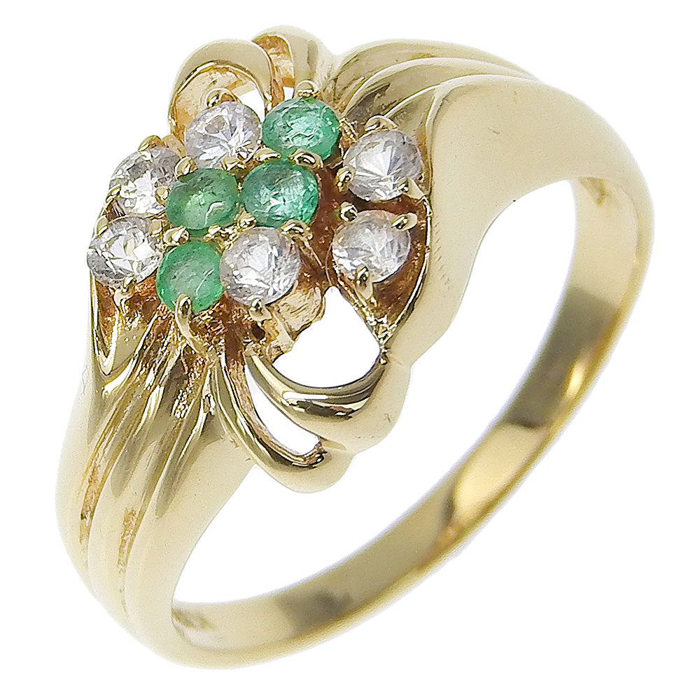 Size 10.5 Ring in K18 Yellow Gold with Emerald and Diamond for Women - Pre-loved, A+ Rank